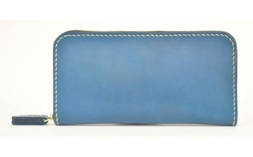 栃木レザー使用｜滑らか本革ラウンドファスナー長財布｜Round zip wallet 01｜ブルー｜minca（全7色） 700400 - 栃木県栃木市