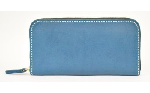 栃木レザー使用｜やわらか本革ラウンドジップ長財布｜Round zip wallet 02｜ブルー｜minca（全6色） 700406 - 栃木県栃木市