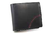 【ブラック】ボール縫い目付き・二つ折り財布