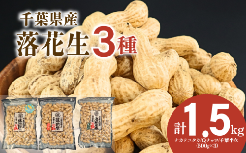 落花生 千葉県産 三種 食べ比べ セット 計 1.5kg ( Qなっつ 千葉半立 ナカテユタカ 各500g )  らっかせい ピーナツ ピーナッツ  おつまみ  マメ 豆 ナッツ おつまみ ビール に合う おやつ 千葉ピーナッツ 千葉落花生 贈答 ギフト プレゼント 送料無料 千葉県 旭市 株式会社ヤマハン ymh004