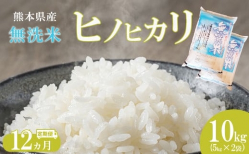 【定期便12回】 無洗米 ひのひかり 10kg（5kg×2） 熊本県産