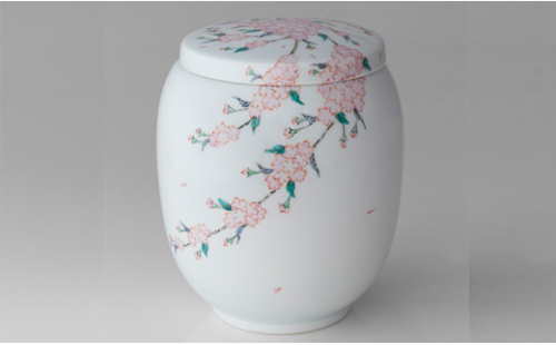  肥前赤絵窯元 鷹巣 桜花文様 御遺骨壺 骨つぼ 終活 こつつぼ 故人 供養 A800-28 70854 - 佐賀県有田町