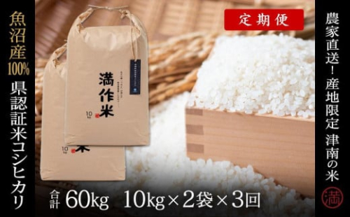 【2025年産新米】【3ヶ月定期便】合計60kg 20kg×3回 特栽魚沼産コシヒカリ