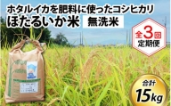 【訳あり】ほたるいか米（無洗米５kg）×3回 計15kg【3ヶ月定期便】