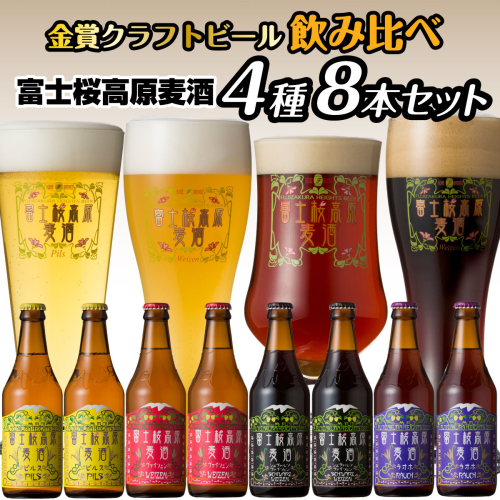 【富士河口湖地ビール】富士桜高原麦酒（4種8本セット）金賞クラフトビール飲み比べ FAD016 72258 - 山梨県富士河口湖町