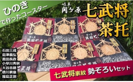国産ひのきの板に、レーザー加工で戦国武将の家紋を掘り込んだ茶托です。中心には家紋、そのまわりに組子細工のような透かし加工をほどこした六角形の男前デザイン。湯のみにもグラスにもよく合います。関ケ原の合戦