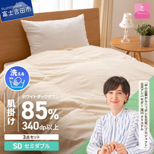 洗える羽毛肌掛けふとん３点セット（セミダブル）【抗菌・除菌・ウイルス除去カバー付き】 72939 - 山梨県富士吉田市