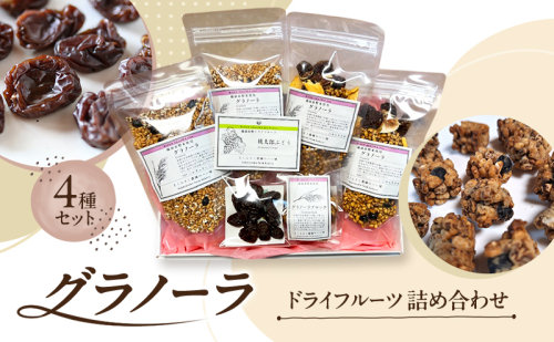 グラノーラ ドライフルーツ 詰め合わせ 4種セット 備前 赤磐米使用 玄米 ハクトモチ ハダカ大麦 黒豆 桃太郎ぶどう 加工食品 乾物  7350 - 岡山県赤磐市
