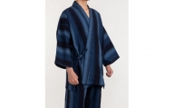 061-22　【紺・Mサイズ】織り・縫製　地元遠州製　鰹縞斜子織作務衣