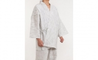 061-25　【白・Lサイズ】織り・縫製　地元遠州製　綿麻楊柳作務衣（雲糸縞）