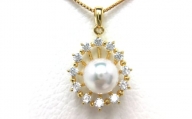 【070-19】老舗の真珠専門店・高品質アコヤ真珠ペンダント9.0～9.5ミリ　45㎝（調整可能）（ゴールド色）*
