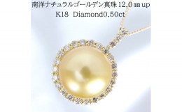 【ふるさと納税】965 K18 南洋ナチュラルゴールデン真珠12.0？up ダイヤモンド0.50ct ペンダントネックレス