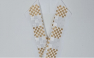 半衿　半襟　白地に白とゴールドの市松柄の刺繍　お着物に [№5275-0292]
