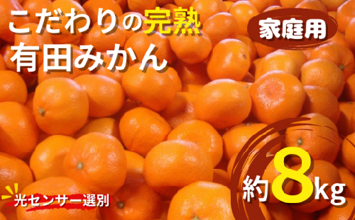 【2025年11月発送予約分】＼光センサー選別／農家直送 こだわりの完熟有田みかん 約8kg＋250g(傷み補償分) 【ご家庭用】【11月発送】【nuk100-11】