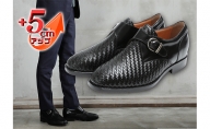 ビジネスシューズ 本革 革靴 カンガルー革 メッシュ モンク 紳士靴 5cmアップ シークレットシューズ No.75 ブラック
