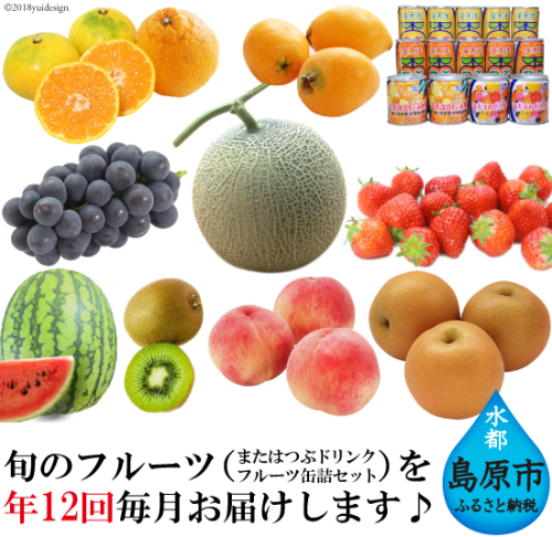 AB066旬のフルーツ11種類とドリンク・缶詰　定期便12回コース 77562 - 長崎県島原市