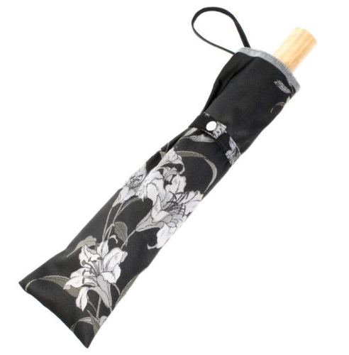 槙田商店【晴雨兼用折りたたみ傘】”絵おり” 百合：黒 FAA5065 79645 - 山梨県富士河口湖町