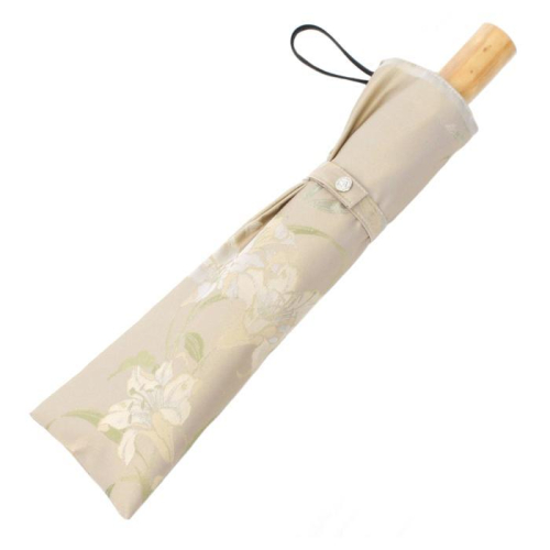 槙田商店【晴雨兼用折りたたみ傘】”絵おり” 百合：ベージュ FAA5064 79646 - 山梨県富士河口湖町