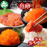 2957. 魚卵 食べ比べ 4種 計600g 鱈子 明太子 いくら とびっこ 送料無料 北海道 弟子屈町