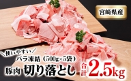 宮崎県産豚肉 2.5kg 小間切れ  小分け5パック＜1-211＞
