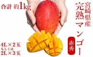 ◇宮崎県産完熟マンゴー[赤秀] 合計約1kg（2～3玉）