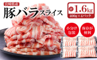 宮崎県産豚肉バラスライス しゃぶしゃぶ用 小分け 4パック 計1.6kg＜1.1-14＞　　　