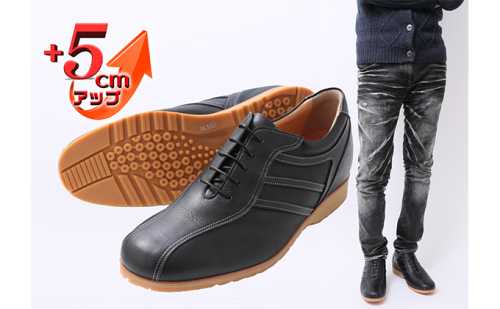 レザースニーカー 本革 カジュアルシューズ 5cmアップ シークレットスニーカー No.997 ブラック 雑貨 日用品  BN003 81212 - 奈良県大和郡山市