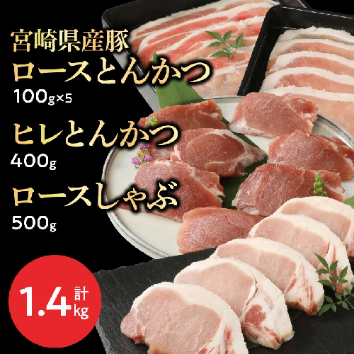 豚ロースとんかつ100g×5ロースしゃぶ500gヒレとんかつ400g計1.4kg N0147-YA861 815592 - 宮崎県延岡市