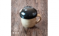 AA68-S　小石原焼 ヤママル窯 きのこカップ 小(濃青茶・白ドット)