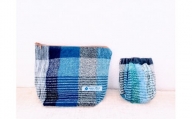 手織り(さをり織り)×播州織紺デニムのポーチセット   青系　職人技　手織り　カラフル　やさしい風合い　個性豊か