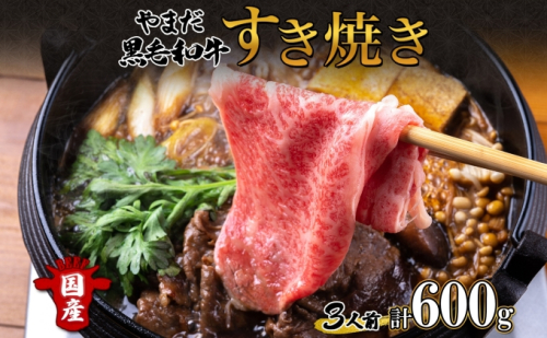 北海道 倶知安町 やまだ黒毛和牛 計600g すき焼き 用 ウデ モモ バラ ミックス 200g×3 黒毛和牛 国産牛 お取り寄せ ご褒美 和牛 すきやき A4ランク 羊蹄山 送料無料 冷凍 ニセコファーム しりべしや お肉 牛肉  82679 - 北海道倶知安町