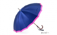 【前原光榮商店】婦人用雨傘 ボーダー-W-カーボン〈手元：ヒッコリー〉名入れ可 (カラー：ネイビー)