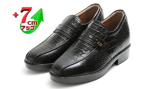 ビジネスシューズ 本革 革靴 紳士靴 牛革クロコ調スワローモカ 7cmアップ シークレットシューズ No.236 ブラック 雑貨 日用品  BN002 83473 - 奈良県大和郡山市