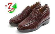ビジネスシューズ 本革 革靴 紳士靴 牛革クロコ調スワローモカ 7cmアップ シークレットシューズ No.236 ブラウン 雑貨 日用品  BN002