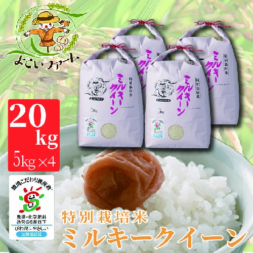 【C-534】【令和6年産　新米】よこいファーム 特別栽培米ミルキークイーン　20kg（5kg×4） ［高島屋選定品］ 84258 - 滋賀県高島市