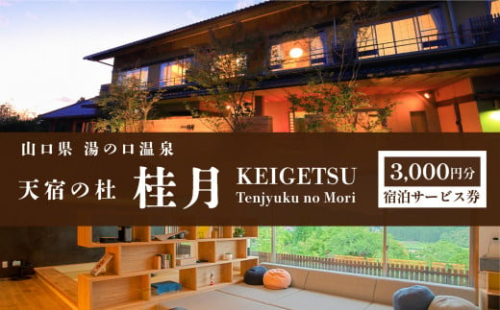 天宿の杜 桂月 宿泊サービス券 ( 3,000円分 ) ｜  宿泊券 宿泊 チケット 旅館 湯の口 温泉 部屋風呂 露天風呂 食事 サウナ ロウリュウ 静養 美祢市 山口県 美祢 名湯 旅行