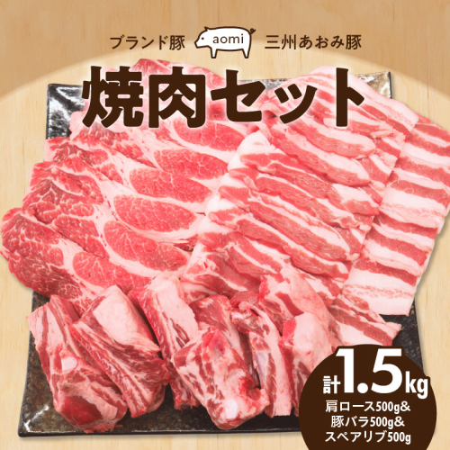 ブランド豚 “三州あおみ豚” 焼肉セット 計1.5kg（肩ロース500g＆豚バラ500g＆スペアリブ500g） 豚肉 冷凍 H030-011 847297 - 愛知県碧南市