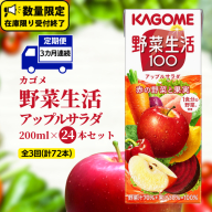 【 カゴメ 3ヶ月 定期便 】 野菜生活100 アップルサラダ 200ml ｘ 24本 セット (計 72本 )  KAGOME パック 飲料 野菜飲料 野菜ジュース ミックスジュース 果汁 飲料 果汁ジュース 長期保存 防災 期間限定 数量限定