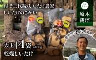 阿蘇・産山村産　原木乾燥しいたけ　大玉400g(100g×4袋)