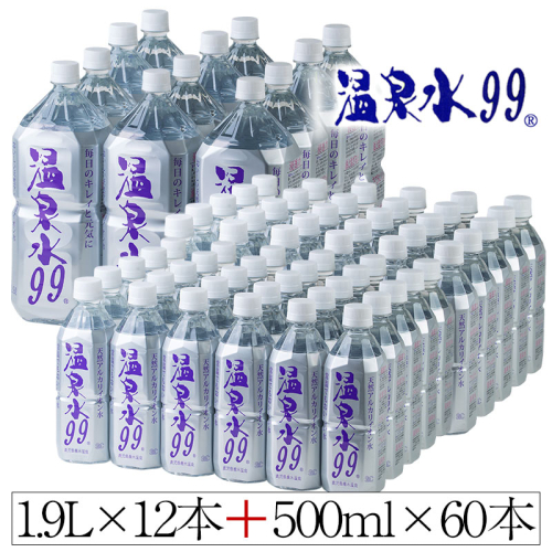 E5-0818／飲む温泉水/温泉水99（1.9L×12本＋500ml×60本） 85878 - 鹿児島県垂水市