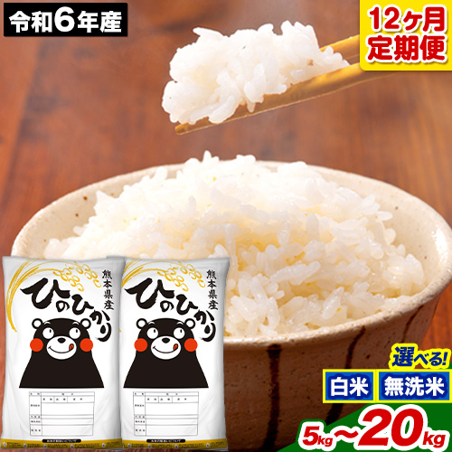 令和6年産 ひのひかり 【12ヶ月定期便】 選べる精米方法 白米 or 無洗米 5kg 10kg 15kg  20kg 計7回お届け 《お申し込み月の翌月から出荷開始》 熊本県産 白米 無洗米 精米 ひの 米 こめ お米 熊本県 長洲町 861861 - 熊本県長洲町