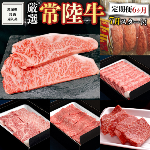 《 定期便 7月スタート 》 厳選 『 常陸牛 』 6ヶ月セット ( 茨城県共通返礼品 ) A5 A4 肉 焼肉 国産 サーロイン 霜降 赤身 もも ハンバーグ ステーキ すき焼き しゃぶしゃぶ 878314 - 茨城県牛久市