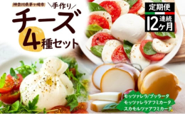 【配送不可：離島】全12回定期便 毎月お届け チーズ4種×12回 計48個お店の工房で毎日手作り！神奈川県産の牧場の牛乳を100%使った自家製モッツァレラチーズを含めた自慢のチーズ4種をお届けします！