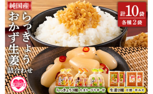 ＜純国産らっきょう3種とおかず生姜2種の詰め合わせ（各2P）＞宮崎県産 国産 らっきょう たまりらっきょう 生姜 ショウガ 薬味 ラーメン 炒飯 チャーハン うどん セット 詰め合わせ 【MI251-ko】【株式会社上沖産業】