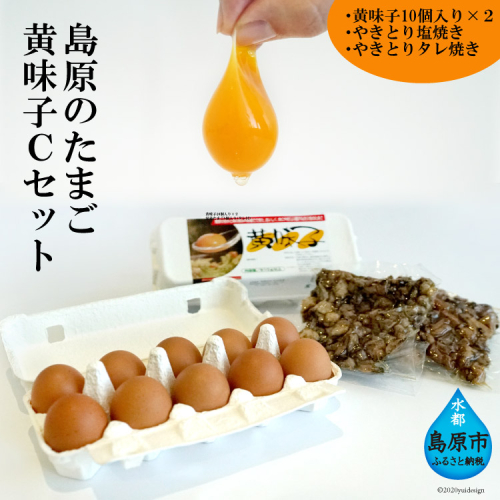 AE138 島原のたまご 黄味子Ｃセット(卵10個入×2パック,やきとり塩焼き・タレ焼き(180g)×各1)　【 たまご 卵 赤卵 20個 焼き鳥 おすすめ オススメ 湧水 長崎県 島原市 送料無料 】 88685 - 長崎県島原市