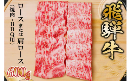 飛騨牛 ロースまたは肩ロース 600g (焼肉・BBQ用)【 岐阜県 可児市 肉 牛肉 和牛 ブランド牛 国産 霜降り 柔らか 旨み 冷凍 バーベキュー アウトドア ギフト 贈答 養老ミート 焼肉 BBQ 】