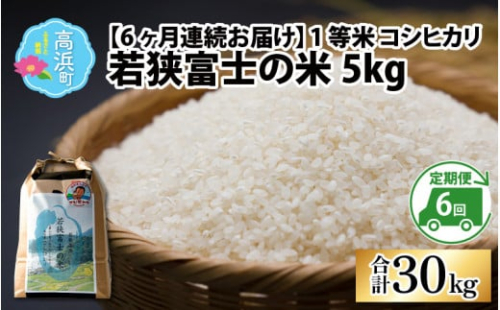 【令和6年産 新米】【6ヶ月連続定期便】一等米コシヒカリ 若狭富士の米 5kg×6回 計30kg
