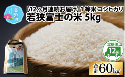 【令和6年産 新米】【12ヶ月連続定期便】一等米コシヒカリ 若狭富士の米 5kg×12回 計60kg