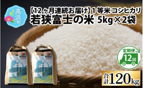 【令和6年産 新米】【12ヶ月連続定期便】一等米コシヒカリ 若狭富士の米 10kg（5kg×2袋）×12回　計120kg