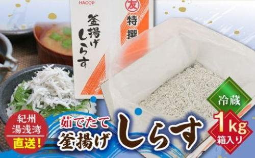 C6036n_まるとも海産_【冷蔵】茹でたて 釜揚げしらす 1kg 箱入り 紀州湯浅湾 直送！ 905050 - 和歌山県湯浅町